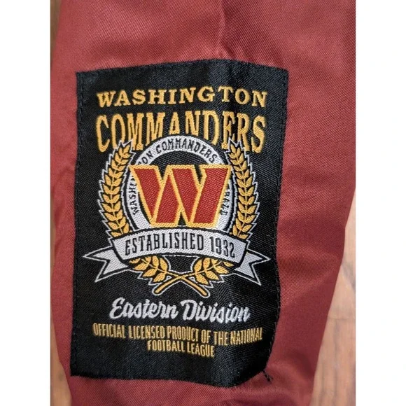 Washington Commanders Bomber Varsity Satin Jacket Mens Medium Full Snap Burgundy - Picture 8 of 16